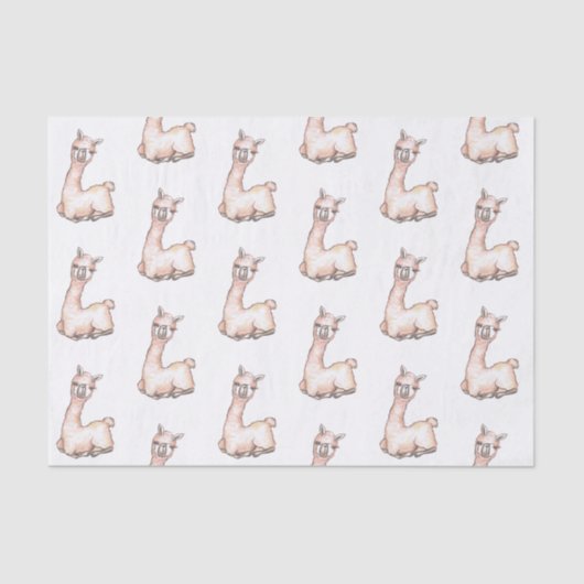 Papier Mousseline Aquarelle Baby shower à thème Llama (Recto)