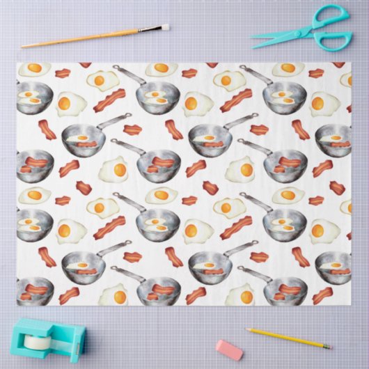 Papier Mousseline Aquarelle Bacon & Oeufs Petit déjeuner Motif alime (Artisanat)