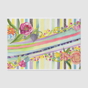 Papier Mousseline Aquarelle Bande Joueuse Fleurs blanches Découpage