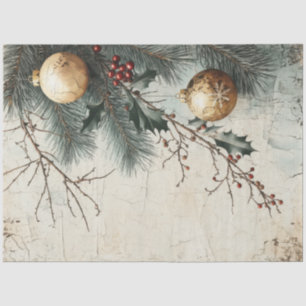 Papier Mousseline Aquarelle Baubles d'or de Noël baie sainte