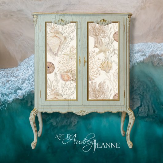 Papier Mousseline Aquarelle Beach Corail Starfish Sea Shell Aqua