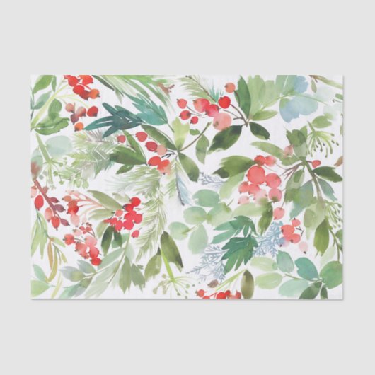 Papier Mousseline Aquarelle Berries d'hiver et verdure (Recto)