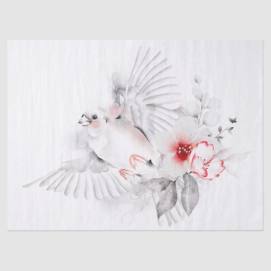 Papier Mousseline Aquarelle blanche Fleur cerise d'oiseaux (Recto)