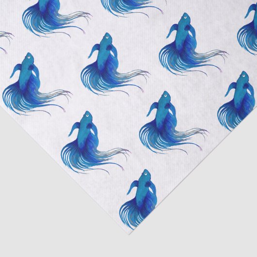 Papier Mousseline Aquarelle bleu Betta Fish (Détail)