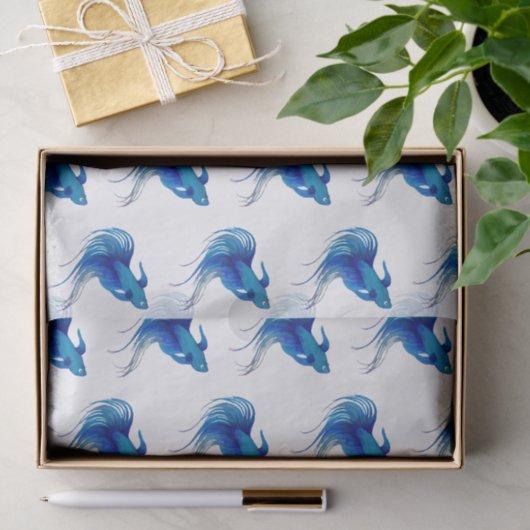 Papier Mousseline Aquarelle bleu Betta Fish (Cadeau)
