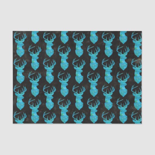 Papier Mousseline Aquarelle Bleu Cerf Vert sur Arrière - plan noir (Recto)