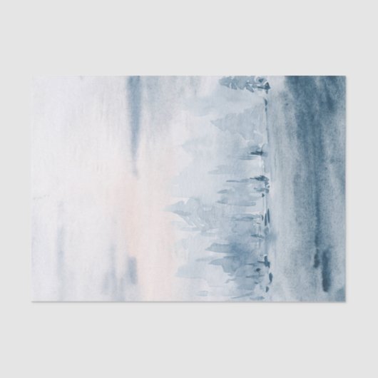 Papier Mousseline Aquarelle bleu clair paysage nuages de neige (Recto)