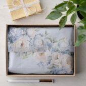 Papier Mousseline Aquarelle bleu Dusty Fleurs d'ivoire Feuille Rusti (Cadeau)