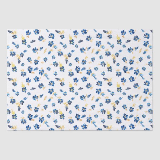 Papier Mousseline Aquarelle bleu et fleur dorée (Recto)