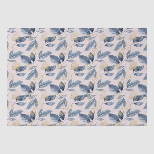 Papier Mousseline Aquarelle bleu et or Feuille simple (Recto)