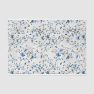 Papier Mousseline Aquarelle Bleu Fleurs botaniques Motif No 1