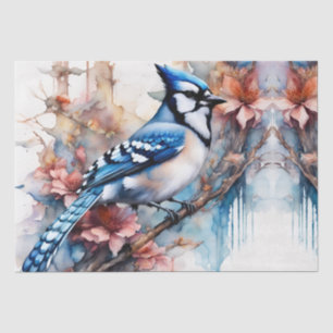 Papier Mousseline Aquarelle bleu Jay Cherry Blossoms