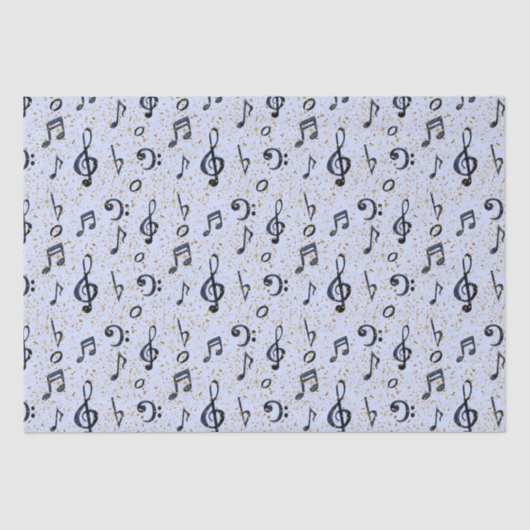 Papier Mousseline Aquarelle Bleu Musique Notes Parties scintillant O (Recto)