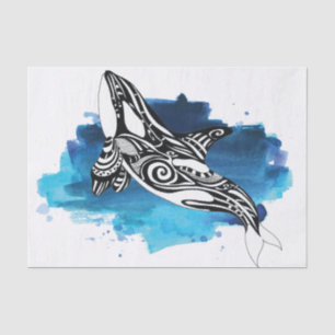 Papier Mousseline Aquarelle bleu Orca Whale