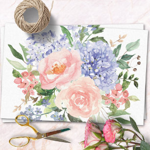 Papier Mousseline Aquarelle Bleu rose Hydrangée Peony Ressort Floral
