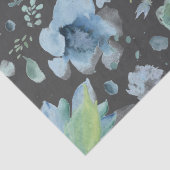 Papier Mousseline Aquarelle bleu sur gris foncé floral (Détail)