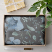 Papier Mousseline Aquarelle bleu sur gris foncé floral (Cadeau)