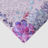 Papier Mousseline Aquarelle bleu violet succulent texte dentelle (Détail)