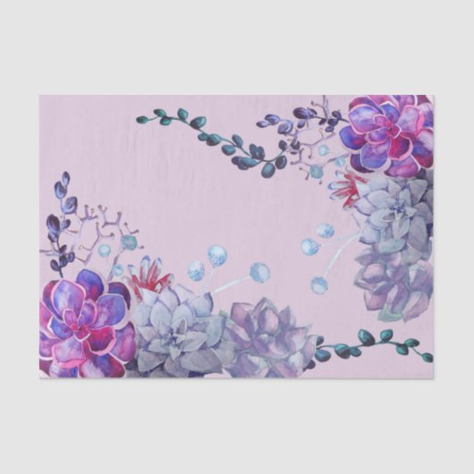 Papier Mousseline Aquarelle bleu violet succulents (Recto)
