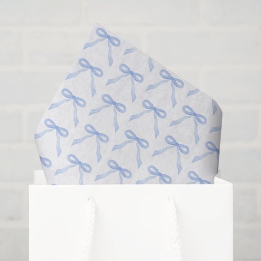 Papier Mousseline Aquarelle bleue Bow (Sac cadeau)
