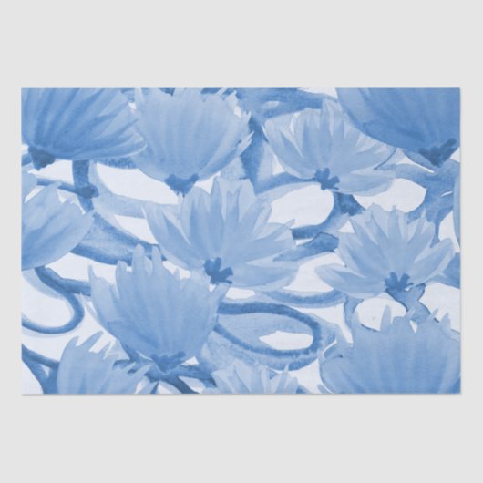 Papier Mousseline Aquarelle bleue Design floral (Recto)