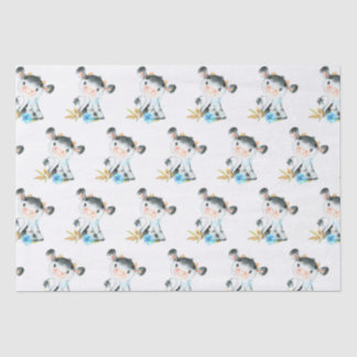 Papier Mousseline Aquarelle bleue Petite vache