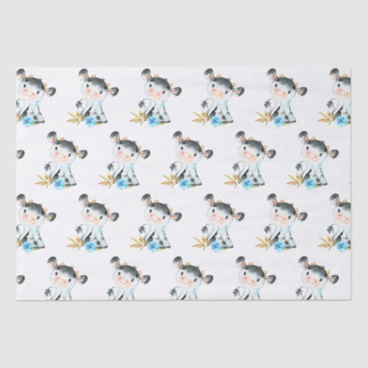 Papier Mousseline Aquarelle bleue Petite vache (Recto)