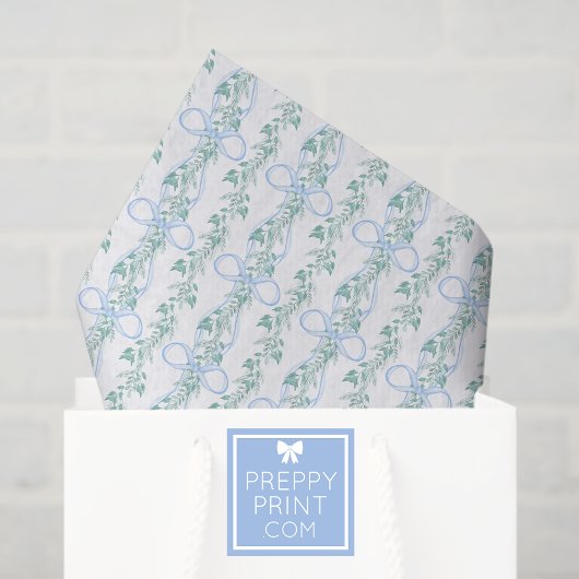 Papier Mousseline Aquarelle Blue Bow Garland Noël