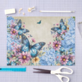 Papier Mousseline Aquarelle Blue Hydrangea & Butterflies (Artisanat)