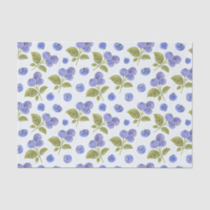 Papier Mousseline Aquarelle Blueberry Fruit avec Feuille Bleu clair