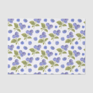 Papier Mousseline Aquarelle Blueberry Fruit et Blueberry Feuilles