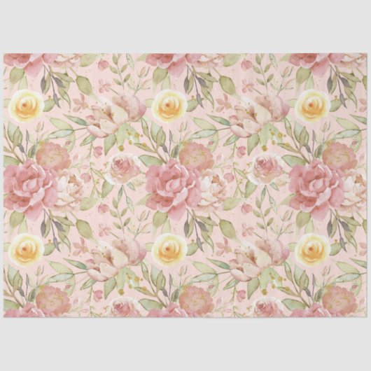 Papier Mousseline Aquarelle Blush Floral Gold Parties scintillant De (Recto)