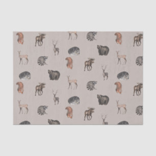 Papier Mousseline Aquarelle Bois Animaux - Cerf, Ours, Écureuil