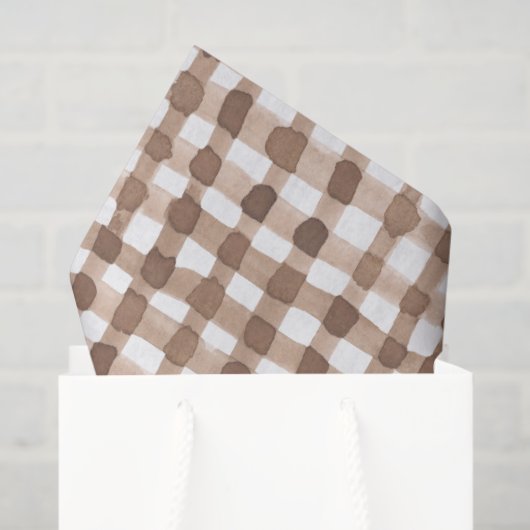 Papier Mousseline Aquarelle Brown En vichy plaid tendance (Sac cadeau)