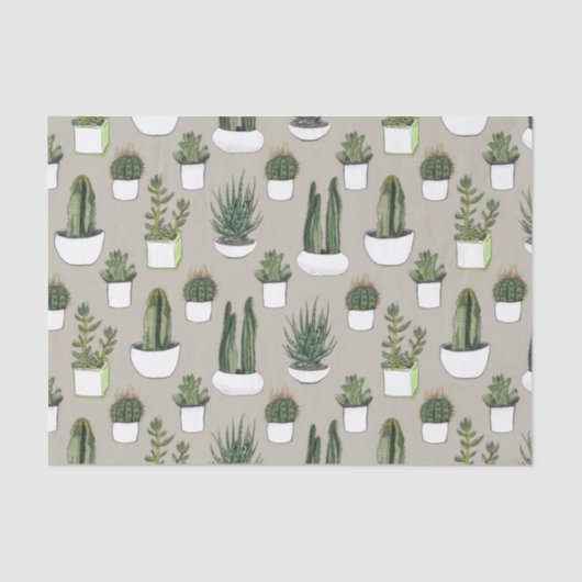 Papier Mousseline Aquarelle Cacti & Succulent - Beige (Recto)