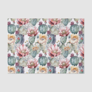 Papier Mousseline Aquarelle Cactus en fleurs Succulents