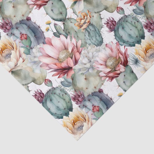 Papier Mousseline Aquarelle Cactus en fleurs Succulents (Détail)