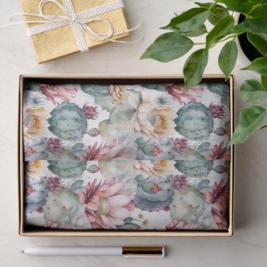 Papier Mousseline Aquarelle Cactus en fleurs Succulents (Cadeau)