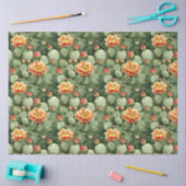 Papier Mousseline Aquarelle Cactus Orange Fleurs Motif Découpage (Artisanat)