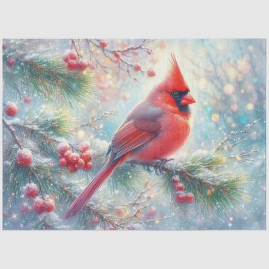 Papier Mousseline Aquarelle Cardinal Forêt de neige Découpage (Recto)