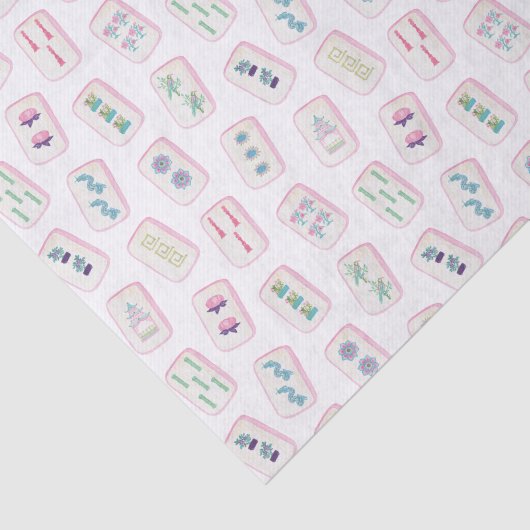 Papier Mousseline Aquarelle Carreaux de Mahjong rose et vert (Détail)