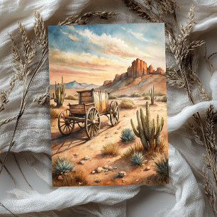 Papier Mousseline Aquarelle Chariot en bois vintage dans la prairie