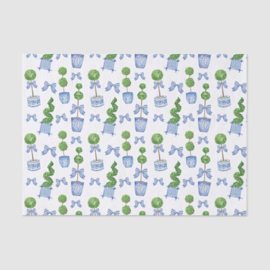 Papier Mousseline Aquarelle Chinoiserie Blue Bow Topiary (Recto)