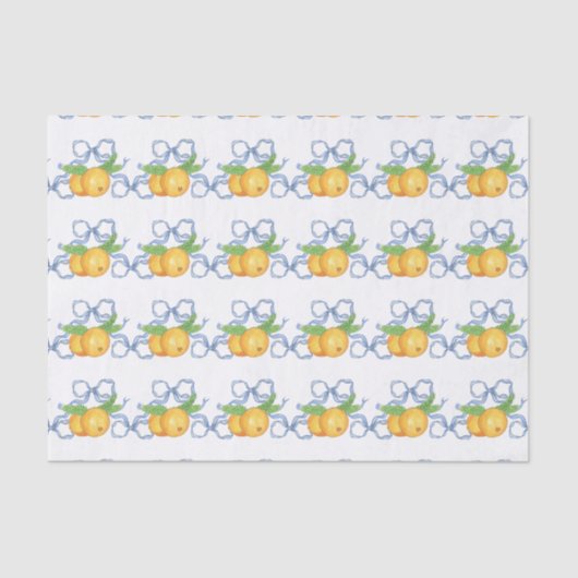 Papier Mousseline Aquarelle Chinoiserie Blue Bows & Mandarins (Recto)
