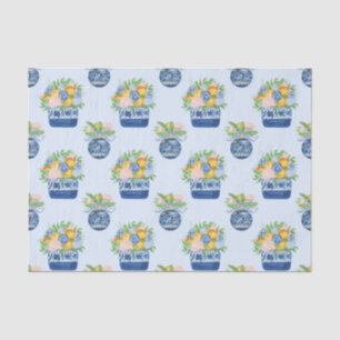 Papier Mousseline Aquarelle Chinoiserie Mandarins & Hydrangeas