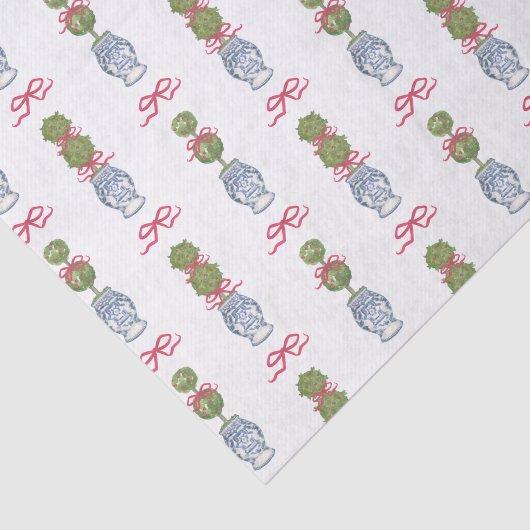 Papier Mousseline Aquarelle Chinoiserie Noël Bow rouge Topio (Détail)