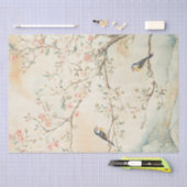 Papier Mousseline Aquarelle Chinoiserie Oiseaux et fleurs (Artisanat)
