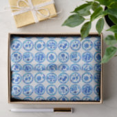 Papier Mousseline Aquarelle Chinoiserie Plaques Bleues Motif (Cadeau)