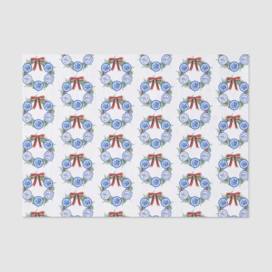 Papier Mousseline Aquarelle Chinoiserie Plaques Wreath Noël (Recto)