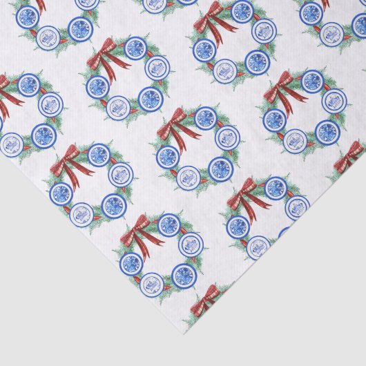 Papier Mousseline Aquarelle Chinoiserie Plaques Wreath Noël (Détail)